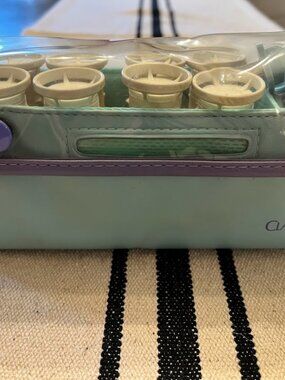 Vtg Clairol Set To Go Travel Hot Rollers Hair Dual Voltage Aqua Purple 1980s